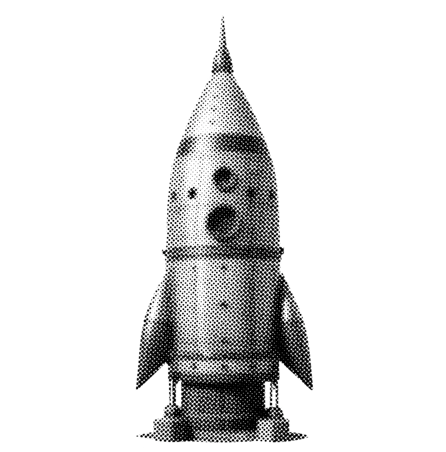 Halftone collage retro space rocket element
